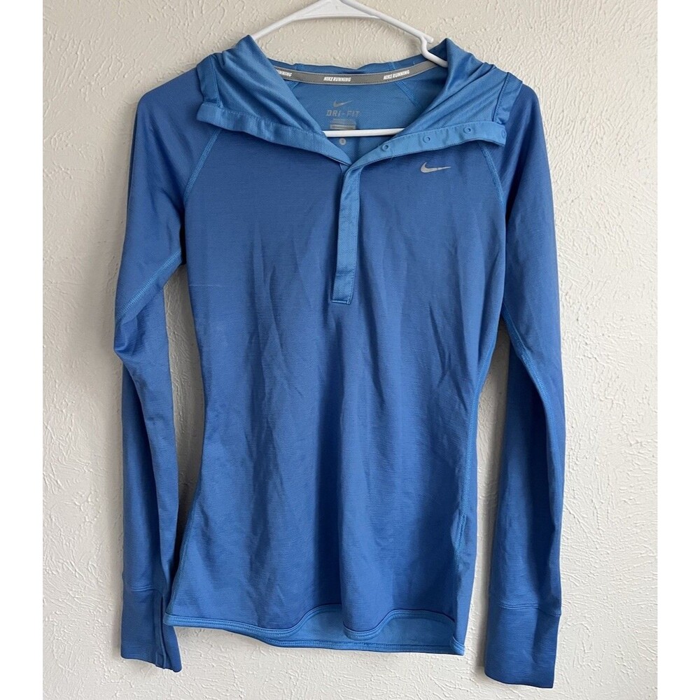 Nike Dri-FIT Women’s Bright Blue Fitted Running Top Small Quarter Snap Button